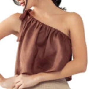 Crescent Brown One-Shoulder Crop Top